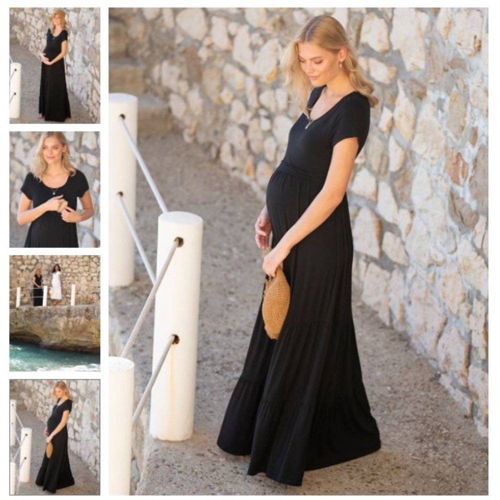 Seraphine Black Jersey Maternity & Nursing Maxi Dress